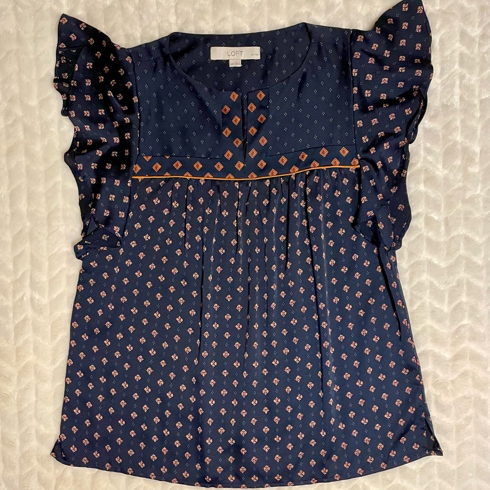 EUC- LOFT Ann Taylor Navy Blouse